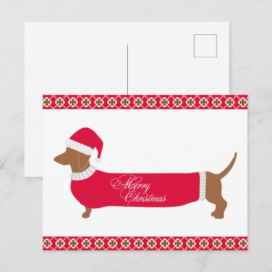 Schattigee vrolijke kerst teckel hond briefkaart (Voorkant / Achterkant)