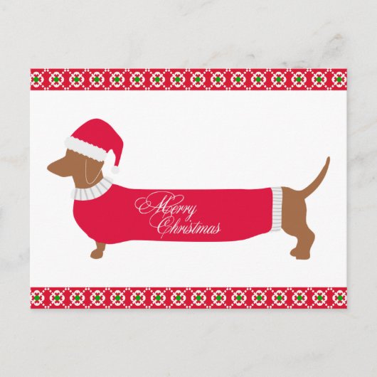 Schattigee vrolijke kerst teckel hond briefkaart (Voorkant)