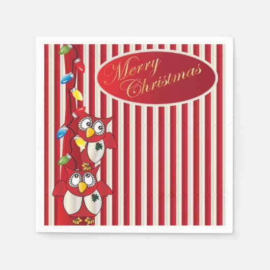 Schattigee vrolijke kerst uilen servet (Voorkant)
