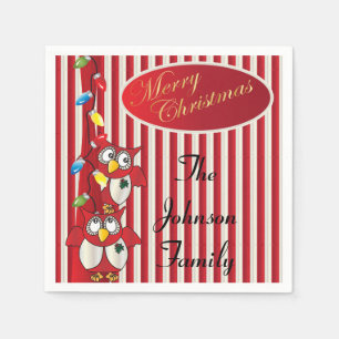 Schattigee vrolijke kerst uilen servetten