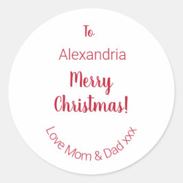 Schattigee vrolijke kerst van mama en papa Minimal Ronde Sticker