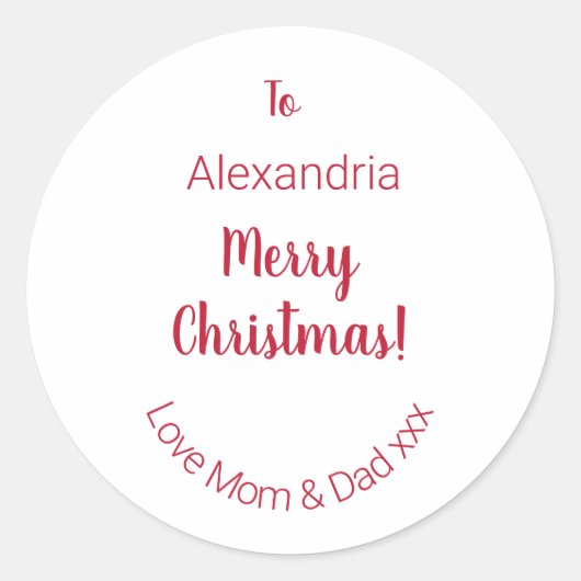 Schattigee vrolijke kerst van mama en papa Minimal Ronde Sticker (Voorkant)