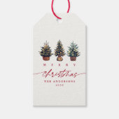 Schattigee vrolijke kerst Waterverf boom rood scri Cadeaulabel (Voorkant)