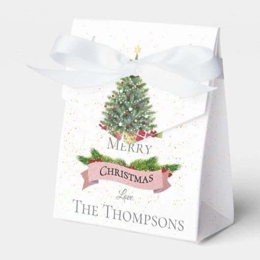 Schattigee vrolijke kerst wit faux roze glitter bedankdoosjes (Voorkant Zijde)