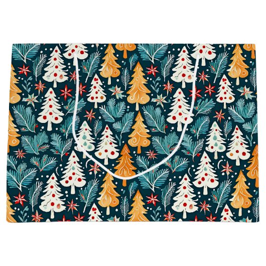 Schattigee vrolijke kerstbomen feestelijk groot cadeauzakje (Voorkant)