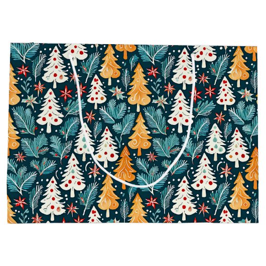 Schattigee vrolijke kerstbomen feestelijk groot cadeauzakje (Achterkant)