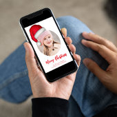 Schattigee Vrolijke Kerstfoto Santa Hat Feestdagenkaart