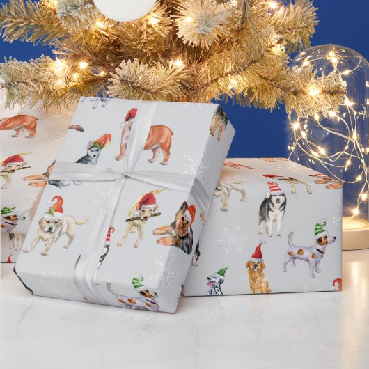 Schattigee vrolijke kersthonden met kerstmutsen cadeaupapier (Feestdagen)