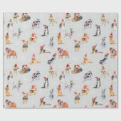 Schattigee vrolijke kersthonden met kerstmutsen cadeaupapier (Vlak)