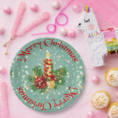 Schattigee vrolijke kerstkaars en sparkles papieren bordje (Feest)