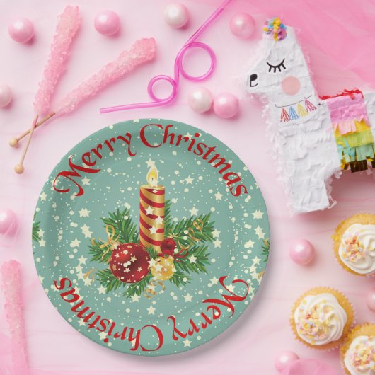 Schattigee vrolijke kerstkaars en sparkles papieren bordje (Feest)