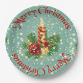 Schattigee vrolijke kerstkaars en sparkles papieren bordje (Voorkant)