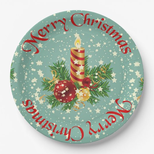 Schattigee vrolijke kerstkaars en sparkles papieren bordje (Voorkant)