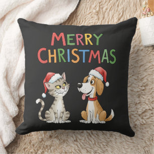 Schattigee vrolijke kerstkat en -hond kussen