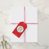 Schattigee vrolijke kerstkat en -hond met kerstmut cadeaulabel (Met Touw)