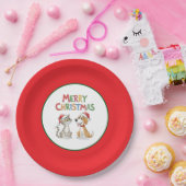 Schattigee vrolijke kerstkat en -hond met kerstmut papieren bordje (Feest)