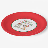 Schattigee vrolijke kerstkat en -hond met kerstmut papieren bordje (Gekanteld)