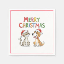 Schattigee vrolijke kerstkat en -hond met kerstmut