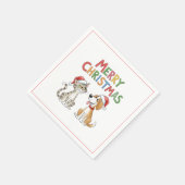 Schattigee vrolijke kerstkat en -hond met kerstmut servet (Hoek)