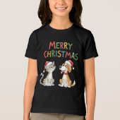 Schattigee vrolijke kerstkat en -hond met kerstmut Tri-Blend shirt (Voorkant)
