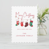 Schattigee vrolijke kerstkousen feestdagenkaart (Staand voorkant)