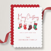 Schattigee vrolijke kerstkousen feestdagenkaart