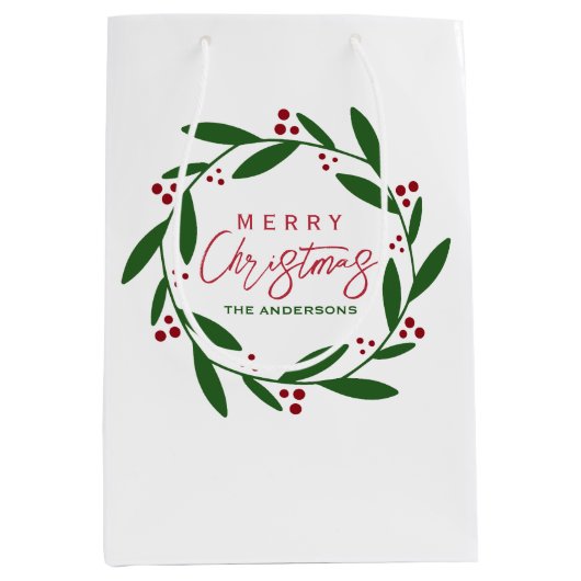 Schattigee Vrolijke Kerstkrans Medium Cadeauzakje (Voorkant)