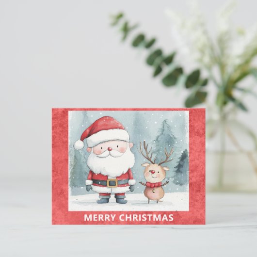 Schattigee Vrolijke Kerstman Rudolph Rendier Briefkaart (Staand voorkant)
