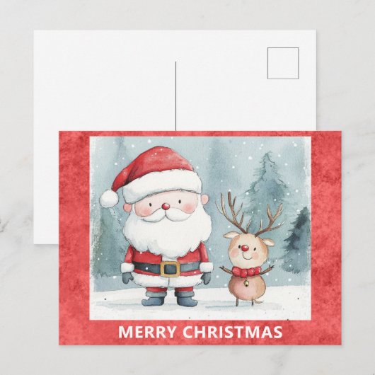 Schattigee Vrolijke Kerstman Rudolph Rendier Briefkaart (Voorkant / Achterkant)