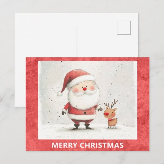 Schattigee Vrolijke Kerstman Rudolph Rendier Briefkaart (Voorkant / Achterkant)