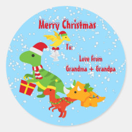 Schattigee Vrolijke Kerstmis Dinosaurus Kinder Ronde Sticker