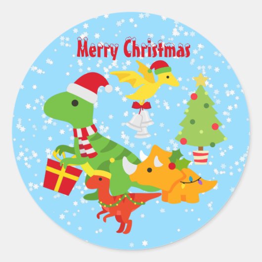 Schattigee Vrolijke Kerstmis Dinosaurus Kinder Ronde Sticker (Voorkant)