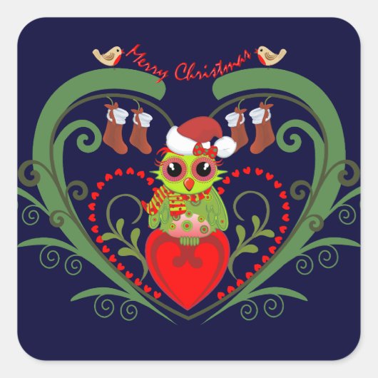 Schattigee Vrolijke Kerstmis sticker met Uil (Voorkant)