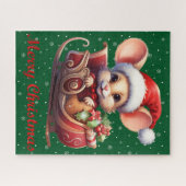 Schattigee vrolijke kerstmuis puzzel (Horizontaal)