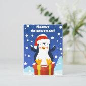 Schattigee vrolijke kerstpinguïn feestdagenkaart (Staand voorkant)