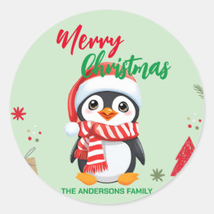 Schattigee vrolijke kerstpinguïn Santa Scarf vakan Ronde Sticker