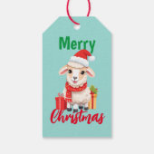 Schattigee vrolijke kerstschaap Ram Santa Scarf va Cadeaulabel (Achterkant)