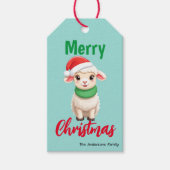 Schattigee vrolijke kerstschaap Ram Santa Scarf va Cadeaulabel (Voorkant)