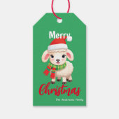 Schattigee vrolijke kerstschaap Ram Santa Scarf va Cadeaulabel (Voorkant)