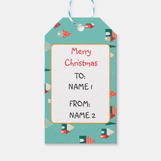 Schattigee vrolijke kerststad cadeaulabel (Voorkant)