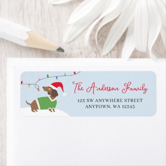 Schattigee Vrolijke Kerstvakantie Winter Teckel Va Etiket (Insitu)