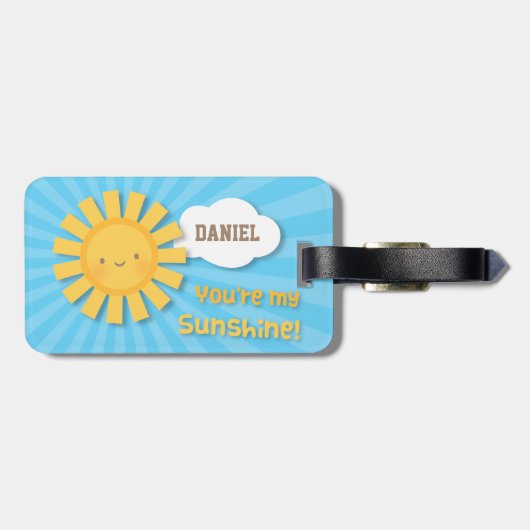 Schattigee vrolijke kleine zonneschijn voor kinder bagagelabel (Achterkant horizontaal)