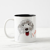 Schattigee, vrolijke, liefdevolle Labradoodle Dog Tweekleurige Koffiemok (Links)