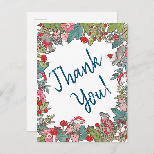 Schattigee vrolijke muizen kerst dank u Woodland M Briefkaart (Voorkant / Achterkant)