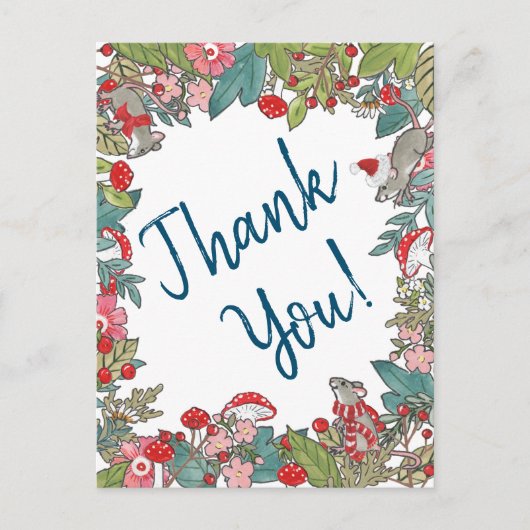 Schattigee vrolijke muizen kerst dank u Woodland M Briefkaart (Voorkant)