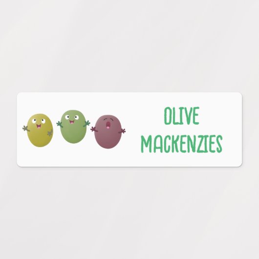 Schattigee vrolijke olijven zingen cartoon geperso labels (Design 1)