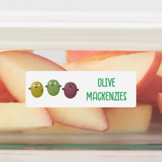 Schattigee vrolijke olijven zingen cartoon geperso labels (Aangebracht)