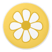 Schattigee vrolijke retro bloemenmosterd geel wit keramische knop (Voorkant)