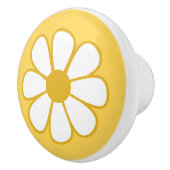 Schattigee vrolijke retro bloemenmosterd geel wit keramische knop (Rechts)