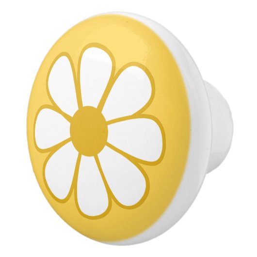 Schattigee vrolijke retro bloemenmosterd geel wit keramische knop (Rechts)